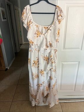 Blush Ivory Maxi Dress with Mustard Floral Print